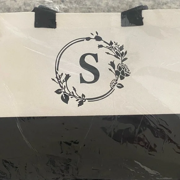 Canvas Tote Bag Large Initial S - Picture 2 of 9